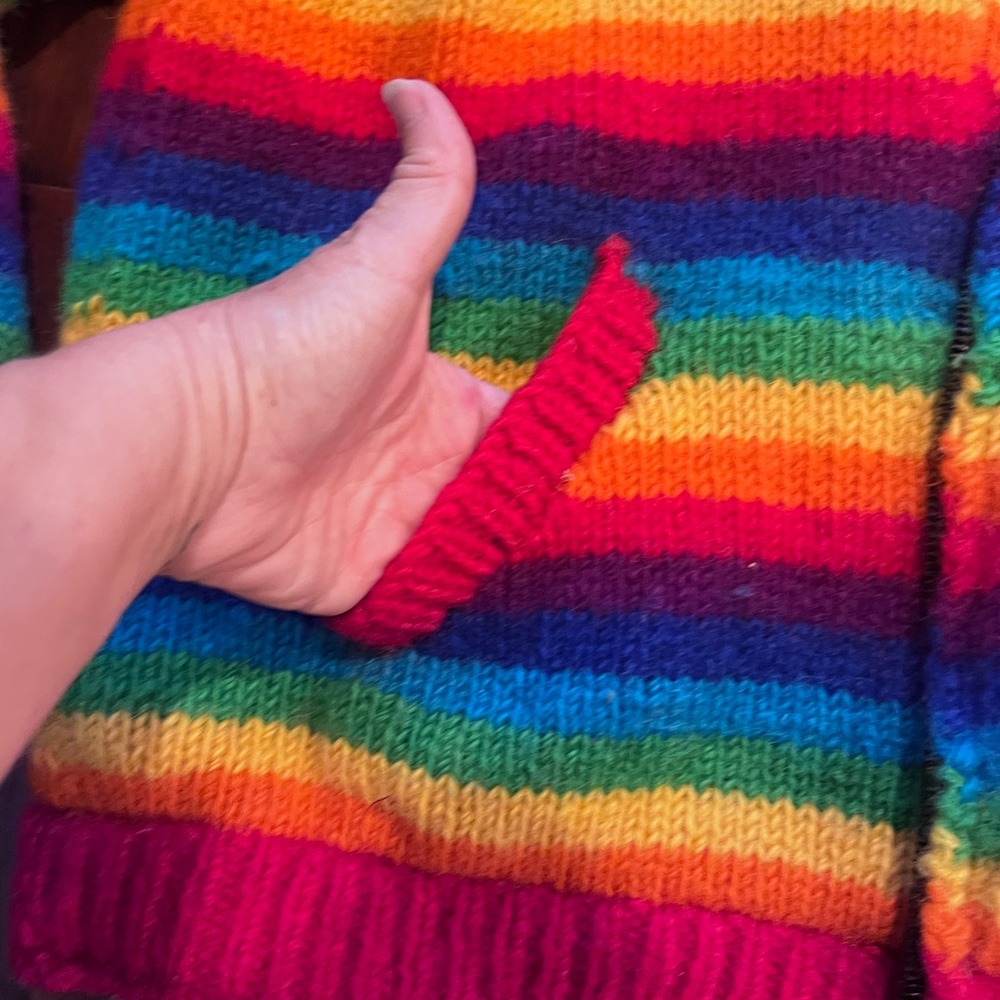 Ishka Rainbow Striped Wool Fleece Lined Zip Hoodie Sweater Handmade Nepal M READ - Picture 8 of 14